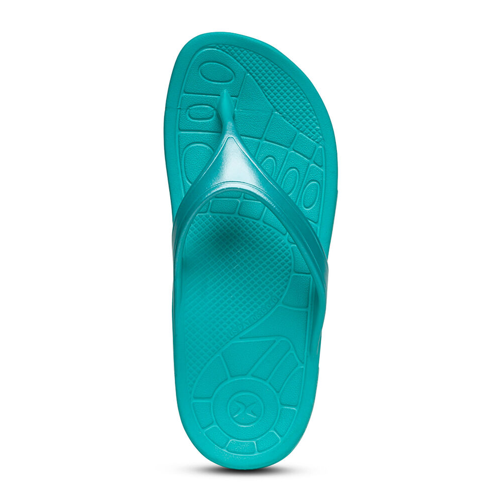 Aetrex Women's Fiji Flip Flops - Aqua | USA J7NOULX